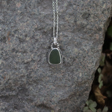 Load image into Gallery viewer, Hand-crafted 925 Silver Genuine Dark Olive Green Sea Glass Necklace