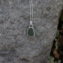 Load image into Gallery viewer, Hand-crafted 925 Silver Genuine Dark Olive Green Sea Glass Necklace