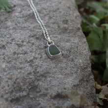 Load image into Gallery viewer, Hand-crafted 925 Silver Genuine Dark Olive Green Sea Glass Necklace