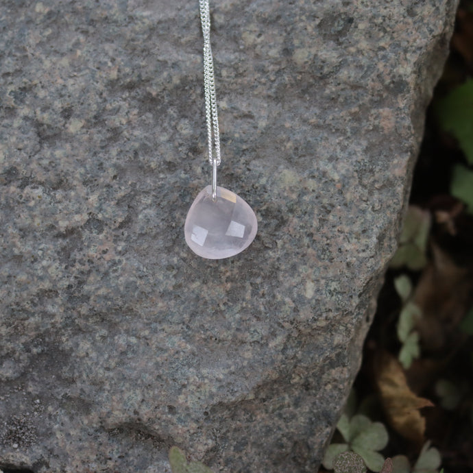 Handmade 925 Silver Faceted Natural Rose Quartz Pendant Necklace