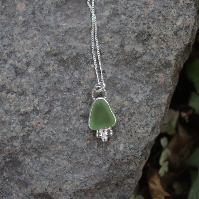 Hand-crafted Genuine Olive Green Sea Glass 925 Silver Necklace