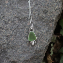 Load image into Gallery viewer, Hand-crafted Genuine Olive Green Sea Glass 925 Silver Necklace