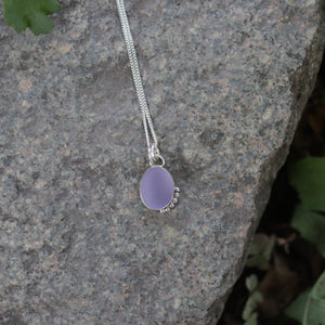 Hand-crafted 925 Silver Genuine Rare Purple Sea Glass Pendant Necklace