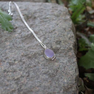 Hand-crafted 925 Silver Genuine Rare Purple Sea Glass Pendant Necklace