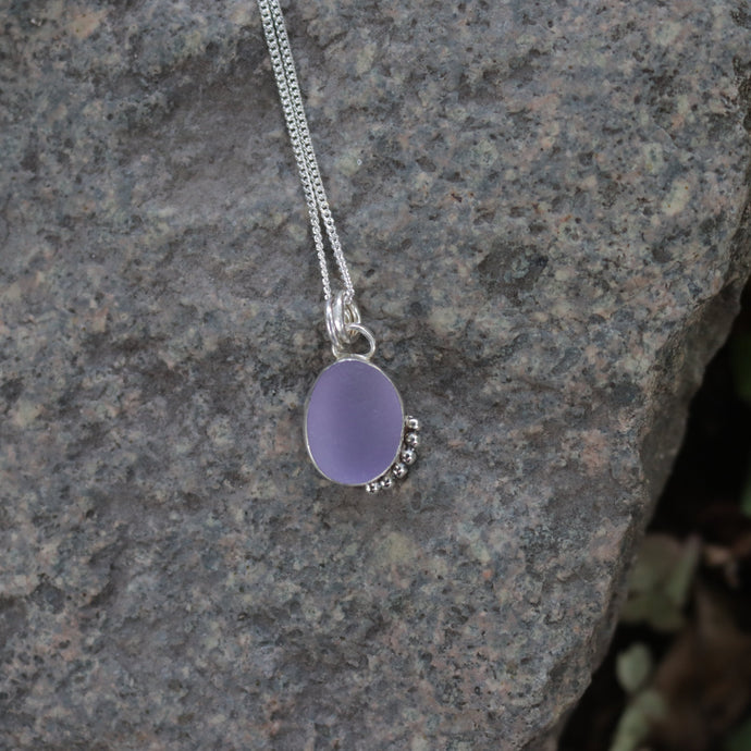 Hand-crafted 925 Silver Genuine Rare Purple Sea Glass Pendant Necklace