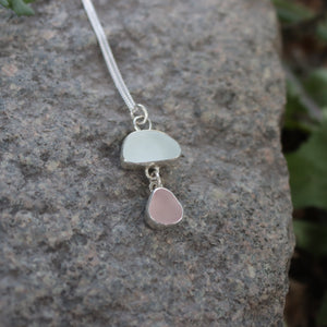 Hand-crafted Genuine Sea Foam Pink Sea Glass 925 Silver Pendant Necklace