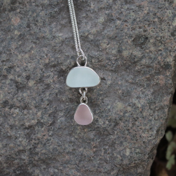 Hand-crafted Genuine Sea Foam Pink Sea Glass 925 Silver Pendant Necklace