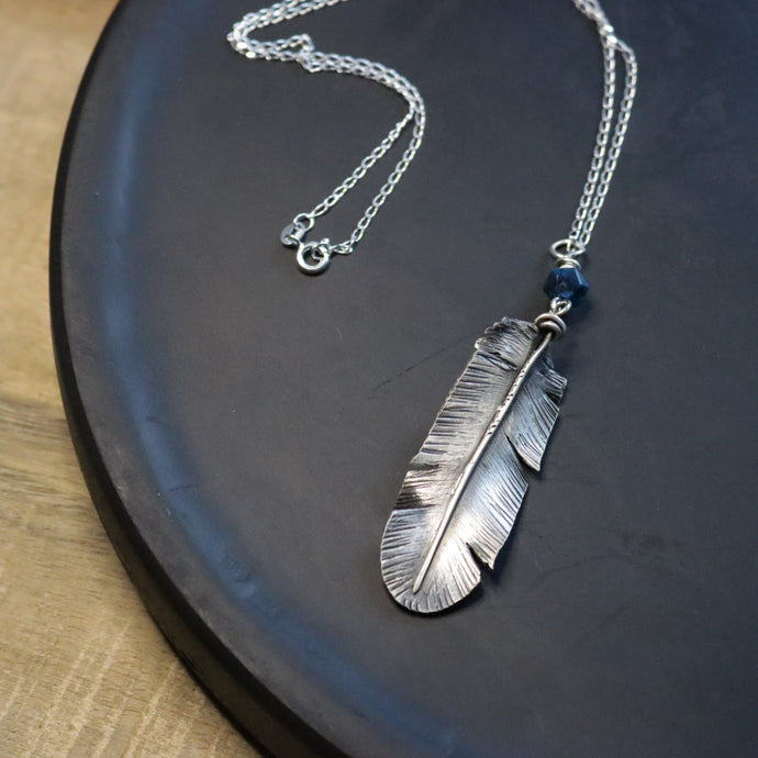 Handmade 925 Silver Vintage Feather Pendant Necklace
