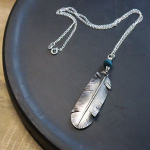 Handmade 925 Silver Vintage Feather Pendant Necklace
