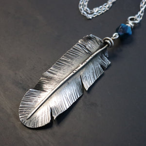 Handmade 925 Silver Vintage Feather Pendant Necklace