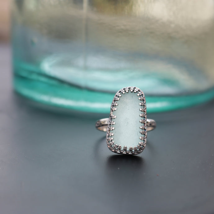 Handmade Vintage 925 Silver Sea Foam Sea Glass Ring