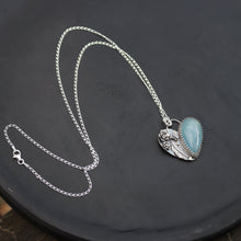 Load image into Gallery viewer, Handmade 925 Silver Teardrop Natural Aquamarine Heart Flowers Butterfly Necklace