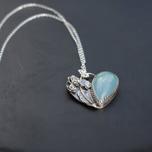 Load image into Gallery viewer, Handmade 925 Silver Teardrop Natural Aquamarine Heart Flowers Butterfly Necklace