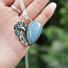 Load image into Gallery viewer, Handmade 925 Silver Teardrop Natural Aquamarine Heart Flowers Butterfly Necklace
