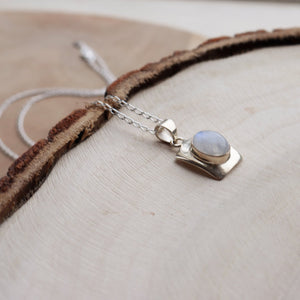 Handmade Sterling Silver Rectangle Oval Moonstone Necklace