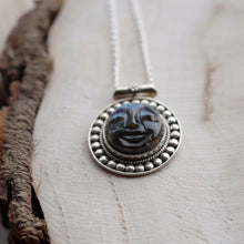 Load image into Gallery viewer, Carved Labradorite smiley Face Silver Pendant Necklace