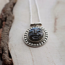 Load image into Gallery viewer, Carved Labradorite smiley Face Silver Pendant Necklace Bohemian Vintage Style