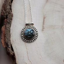 Load image into Gallery viewer, Carved Labradorite smiley Face Silver Pendant Necklace Bohemian Vintage Style