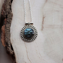Load image into Gallery viewer, Carved Labradorite smiley Face Silver Pendant Necklace