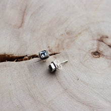 Load image into Gallery viewer, Handmade Sterling Silver Square Blue Topaz Small Stud Earrings