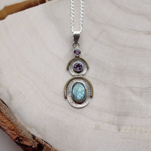 Handmade Sterling Silver Oval Labradorite Amethyst Pendant Necklace