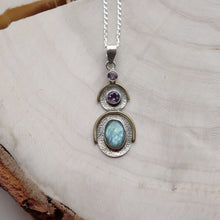 Load image into Gallery viewer, Handmade Sterling Silver Oval Labradorite Amethyst Pendant Necklace
