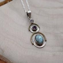 Load image into Gallery viewer, Handmade Sterling Silver Oval Labradorite Amethyst Pendant Necklace