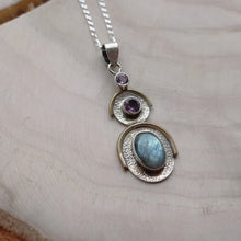 Load image into Gallery viewer, Handmade Sterling Silver Oval Labradorite Amethyst Pendant Necklace