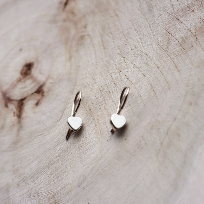 Simple Small Sterling Silver Heart Hook Earrings