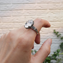 Load image into Gallery viewer, Handmade White Clear Quartz Faceted Crystal Sterling Silver Ring Elegant Vintage Bohemian Style