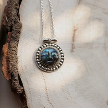 Load image into Gallery viewer, Carved Labradorite smiley Face Silver Pendant Necklace Bohemian Vintage Style