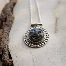 Load image into Gallery viewer, Carved Labradorite smiley Face Silver Pendant Necklace Bohemian Vintage Style