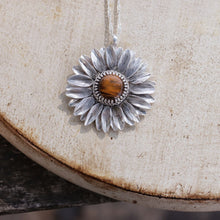 Load image into Gallery viewer, 925 Sterling Silver Sunflower Pendant  Necklace Tiger Eye Natural Stone