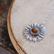 Load image into Gallery viewer, 925 Sterling Silver Sunflower Pendant  Necklace Tiger Eye Natural Stone