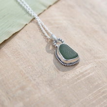 Load image into Gallery viewer, Hand-crafted 925 Silver Genuine Dark Olive Green Sea Glass Necklace