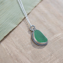 Load image into Gallery viewer, Hand-crafted 925 Silver Genuine Green Sea Glass Pendant Necklace