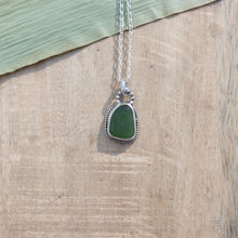 Load image into Gallery viewer, Hand-crafted 925 Silver Genuine Dark Olive Green Sea Glass Necklace