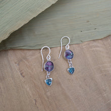 Load image into Gallery viewer, Handmade 925 Silver Natural Faceted Fluorite Blue Teal Kyanite Earrings