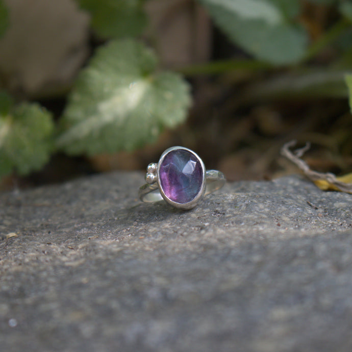 Handmade 925 Silver Genuine Faceted Fluorite Ring Vintage