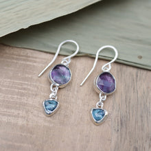 Load image into Gallery viewer, Handmade 925 Silver Natural Faceted Fluorite Blue Teal Kyanite Earrings